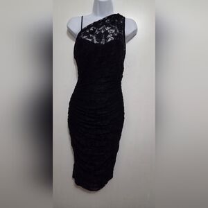 London Times Black Lace One-Shoulder Dress Size 8